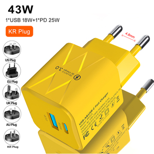 Corea enchufe 43W <span class=keywords><strong>USB</strong></span> <span class=keywords><strong>C</strong></span> GaN cargador PD25W tipo <span class=keywords><strong>C</strong></span> cargadores soporte PD KR carga rápida para iPhone 16 15 Pro Max 11 iPad MacBook - Product Image 1
