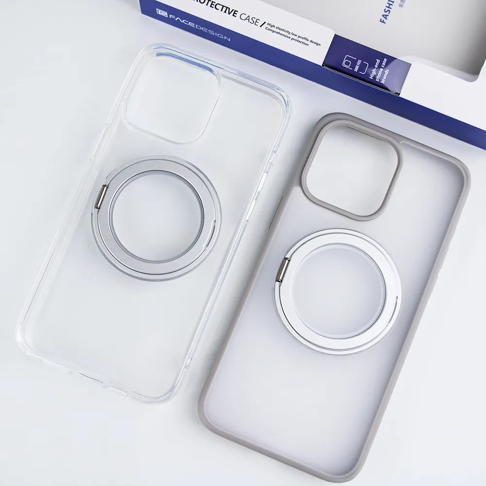 Coque de téléphone magnétique antichoc pour iPhone 15 Pro Max avec support d'anneau rotatif à 360 ° en alliage béquille invisible