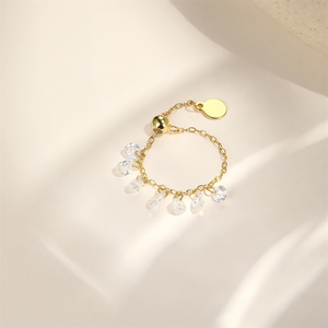 Anillo de Cadena de Oro, Plata de Ley 925, Minimalista, para Uso Diario, con Circonita Cúbica 5A, Ajustable, para Mujer - Product Image 1