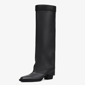 Botas altas de mujer con costuras decorativas, estilo vaquero, tacón grueso, para pantalones - Product Image 5