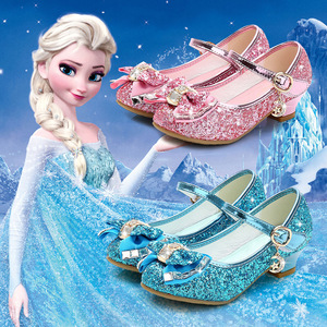 2025 nouvelles filles Style coréen à talons hauts princesse chaussures de danse sans lacet Sequin Performance chaussures en cuir inspiré par Frozen - Product Image 3