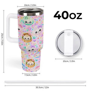 2026 Nieuwe 40oz Schattige Squishy Speelgoed Dumplings Stoombrood Print Geïsoleerde Tumbler Reismok Fles Autobeker Met Handvat Rietje Deksel - Product Image 2