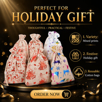 Sacs cadeaux en coton LANWAYLUCKY pour Noël, motif dessin animé, emballage festif en feuille d'or, 13x18cm, avec cordon de serrage, 12 styles, pour bonbons et chocolats