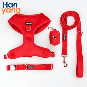 Hanyang OEM Custom pet dog safety harness no pull soft velvet adjustable breathable luxury dog collar leash harness Sets