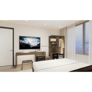 Inexpensive 3 Star Hotel Bedroom Furniture Set Modern Wooden <b>Bed</b> Frame With Nightstands TV Cabinet And Wardrobe - Product Image 1