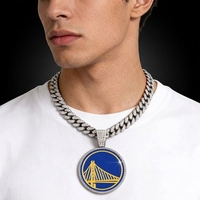 Pendentif emblème d'équipe bleue en alliage serti de diamants, style hip-hop, très vendu, avec chaîne longue de type cubain - Accessoire de haute qualité