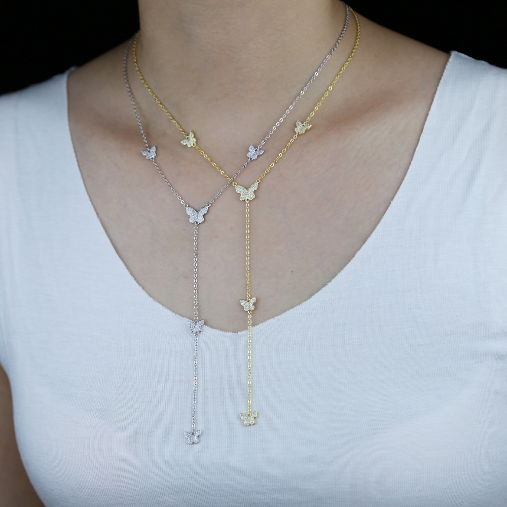 Collier Papillon Avec Chaîne Et Plaque En Or - W3 - Occasion En état Neuf