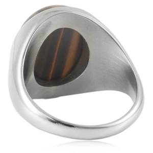 yunnique Men's <b>Titanium</b> Steel <b>Ring</b> With Tiger Eye Stone Bezel Setting Silver Color Geometric Design Fashion Jewelry Gift - Product Image 4