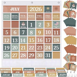 Juego de tableros de bolsillo con calendario para el aula, 120 tarjetas con información sobre el clima, las estaciones y festividades para la gestión del tiempo - Product Image 4