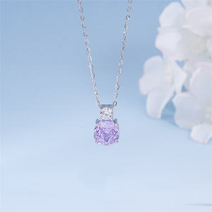 S925 argento puro <span class=keywords><strong>Millennium</strong></span> rosa taglio collana per le donne placcato oro con zircone di lusso fiore viola catena clavicola per regalo - Product Image 2