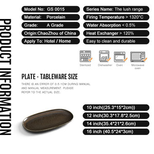 Piring Roti Oval Keramik Grosir Langsung Pabrik, Piring Makan Ikan Persegi Panjang Porselen Restoran Hitam Matte - Product Image 6