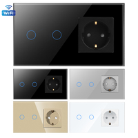 Touchmi WiFi et Zigbee Compatible 1 Gang 1 Way LED Interrupteur mural avec prise Version Allemagne et panneau de verre