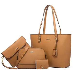 Kadın moda çanta cüzdan Tote çanta omuzdan askili çanta üst kolu Satchel çanta seti 4 adet