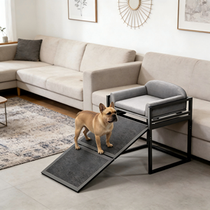 Canapé-lit moderne et écologique pour animaux <span class=keywords><strong>de</strong></span> compagnie, <span class=keywords><strong>rampe</strong></span> d'accès pour chien avec siège, pour salle à manger et chambre, cadre en métal noir, siège rembourré - Product Image 3