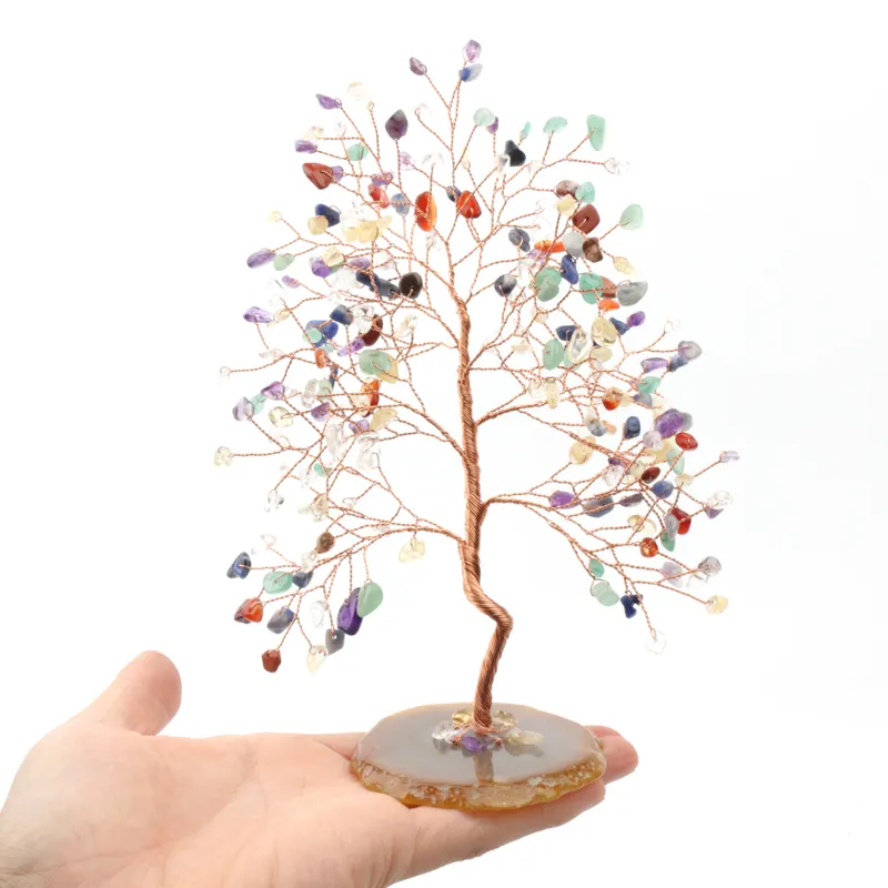 2024 produk baru alami Rose kuarsa Chakra batu akik kecubung natal beruntung keberuntungan kristal pohon untuk dekorasi