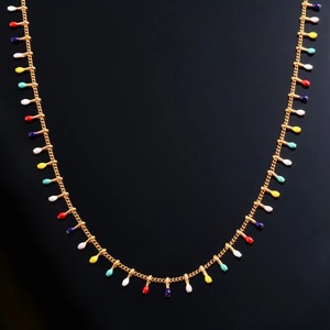 Collier long en acier inoxydable émaillé coloré et délicat pour femme, chaîne de cou à maillons, collier ras du cou plaqué or, accessoires de bijoux bohèmes - Product Image 1
