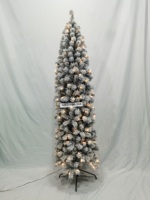 Sapin de Noël artificiel floqué pré-éclairé, sapin de Noël mince floqué de neige avec lumières LED chaudes pour la décoration des fêtes