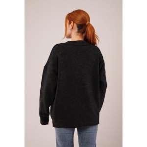 Suéter de punto negro al por mayor para mujer, manga larga, informal, con característica antipilling - Product Image 1