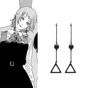 Anime Chainsaw Man Earrings Devil Famine Long Drop Earrings Black Triangular Pendant Eardrop Cosplay Jewelry
