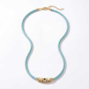 Collier tressé fait main avec perles lettre <span class=keywords><strong>MOM</strong></span>, plaqué or, en paracorde <span class=keywords><strong>bleu</strong></span> <span class=keywords><strong>clair</strong></span>, réglable, cadeau pour la fête des mères - Product Image 4