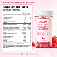 Gummies de créatine LIFEWORTH pour femmes 5g avec collagène et BCAA, sans sucre, pour la récupération musculaire et la beauté, végétaliennes OEM ODM