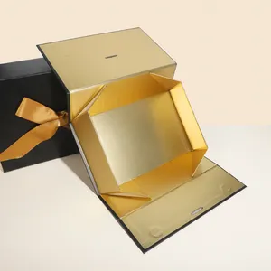 Cardboard Gift Packaging Magnetic Folding Box Large Rigid Paper Box Custom Design Black Gold Underwear Shoes Box Customized