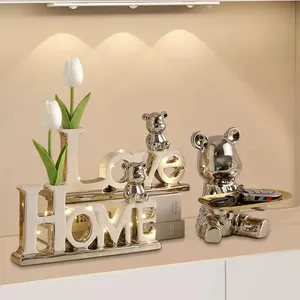Jarrón Decorativo de Porcelana Blanca Hecho a Mano de Lujo Nórdico con Adornos de Alfabeto, <span class=keywords><strong>Decoración</strong></span> Creativa para Sala de Estar con Diseño Geométrico - Product Image 3