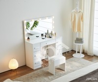 Table de maquillage avec miroir LED, ensemble coiffeuse moderne avec tabouret, commode cosmétique multi-styles pour chambre à coucher avec tiroir