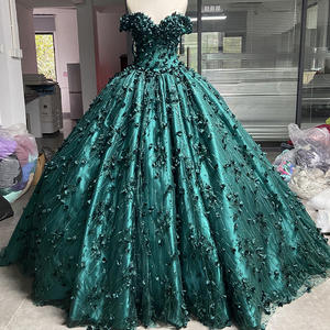 אמרלד ירוק quinceanera שמלות <span class=keywords><strong>maxi</strong></span> 3D חרוזים מעל כתף כדור כתף שמלות סטידו 15 פסנתרים מתוק lsrz29 - Product Image 1