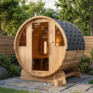 ซาวน่ากลางแจ้งแบบถังไม้ซีดาร์แดงคุณภาพสูง พร้อมแผงควบคุมคอมพิวเตอร์ สำหรับ 4 คน ใช้ระบบไอน้ำแห้ง  ราคา - Product Image 1