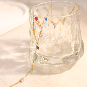 Collier en acier inoxydable en forme de Y, plaqué or 18 carats, pendentif goutte d'eau en zircon coloré, minimaliste, pour un usage quotidien, tendance - Product Image 4