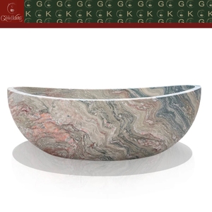 Bañera Independiente de Mármol de Lujo GOLDKING, Acabado Hueco sin Juntas con Vetas Grises, Verdes y Rosas - Product Image 2