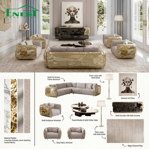 Solution clé en main pour villas de luxe : personnalisation de meubles, ensemble de canapés modernes en laiton martelé, revêtement en <span class=keywords><strong>cuir</strong></span> premium, ensemble pour salon - Product Image 1