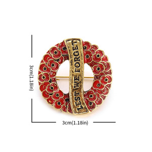 深红色罂粟胸花花环胸针别针英国纪念胸花，以免我们忘记 - Product Image 2