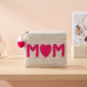 Monedero de cuentas hecho a mano, bolsa con cremallera bordada MOM, bolsa de regalo informal de algodón de color personalizado - Product Image 2