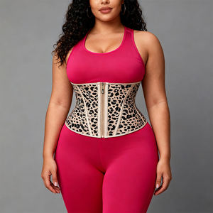 Corset amincissant Langqin de haute qualité en polyamide et élasthanne respirant, avec fermeture éclair en latex givré, imprimé léopard, respectueux de l'environnement - Product Image 4