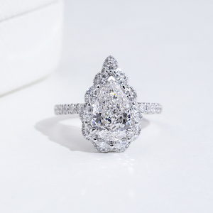 Bague de fiançailles Messi Jewelry MSR-2146 en or 18 carats avec halo de diamants de laboratoire en forme de poire pour femme - Product Image 2