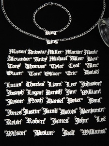Ensemble de 2 colliers et bracelets pour hommes en acier inoxydable, avec étiquette nominative tendance - Product Image 2