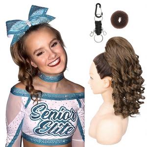 Extension de cheveux en queue de cheval Cheer, 14 pouces, bouclée, résistante à la chaleur, fibre inflammable, extension de queue de cheval pour la danse de compétition, couleur chaud moka foncé - Product Image 1