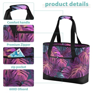 Hawaiian Print Tropical Design Custom Print Large Zipper Insulated Shopping Bag Aloha Beach Cooler Bag with Shoulder Straps - Product Image 5