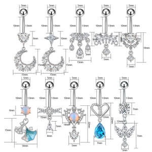 Juego de 10 anillos de ombligo de acero inoxidable 316L de 14G, Piercing de ombligo CZ brillante, joyería corporal para bodas - Product Image 4