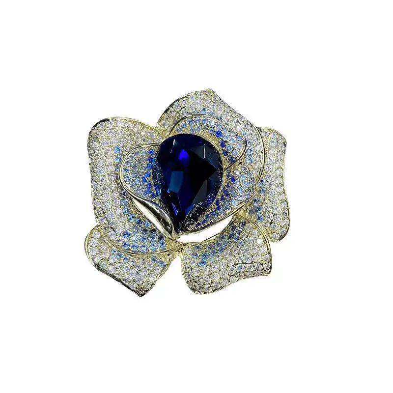 Uality-broche con forma de flor de lujo, accesorio de cobre 100%