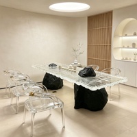 Table à thé rectangulaire en résine transparente à motif givré, style luxe léger, avec base à double sommet, pour bureaux de direction et salons de villas