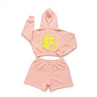 Ensemble de survêtement rose pour femme, style Y2K, avec sweat-shirt court à capuche zippé et imprimé slogan, et short, tenue 2 pièces streetwear