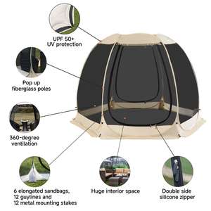 Tente de camping et de pique-nique hexagonale en maille Oxford camouflage, ouverture rapide, automatique, imperméable, 305 cm, monocouche, pour l'été en extérieur - Product Image 5