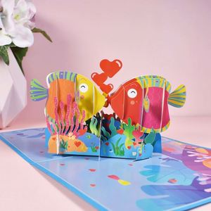 Tarjeta Pop-up 3D de San Valentín con Pez Besándose para Aniversario - Product Image 1