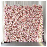 A17 5d rose soie artificielle pêche soie Rose fleur florale toile de fond murale 8ft X 8ft enrouler fermeture éclair Blush mur de fleurs pour le désherbage