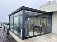 Véranda en aluminium pour balcon et cour avec portes/fenêtres en aluminium à rupture de pont thermique 6063-T6 et pare-soleil insonorisé, verre coupe-vent