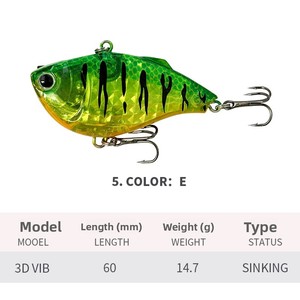 Sendema 60mm 14.7g ABS Sinking Vib Lure Rattling Artificial Hard Bait Noisy Wobbler per Luccio, <span class=keywords><strong>Spigola</strong></span>, Carpa e <span class=keywords><strong>Pesca</strong></span> - Product Image 3