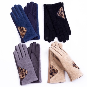Hot Sell Faux Sheep Shorn-pile Splicing With <strong>Leopard</strong> <strong>Print</strong> Fabric <strong>Gloves</strong> for Women Winter Warm Windproof Touchscreen <strong>Gloves</strong> - Product Image 2